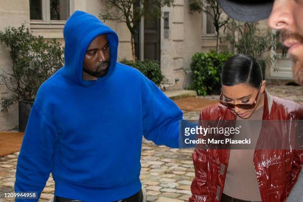 Kim Kardashian West and Kanye West are seen on March 02, 2020 in Paris, France.