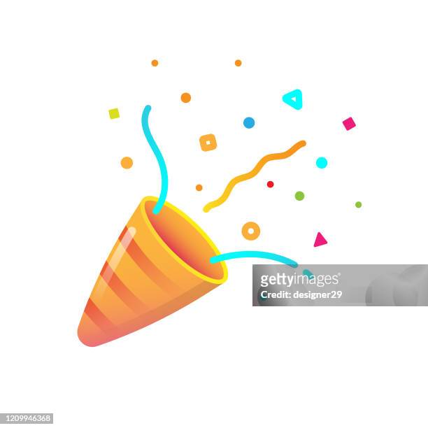 confetti and party popper icon flat design on white background. - celebration event stock illustrations