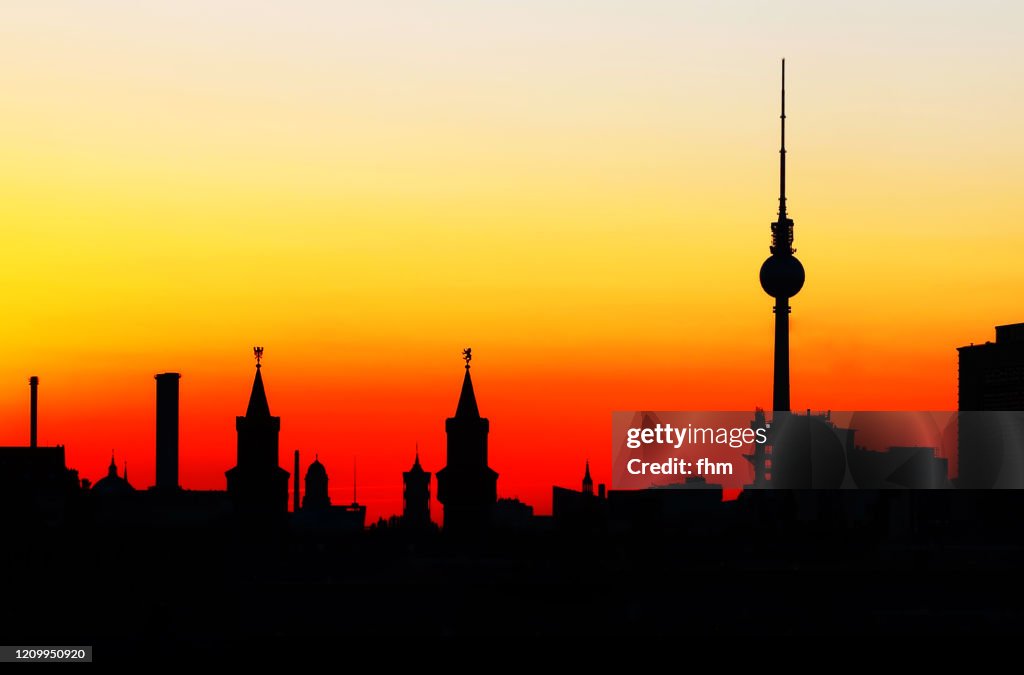 Berlin skyline silhouette at sunset