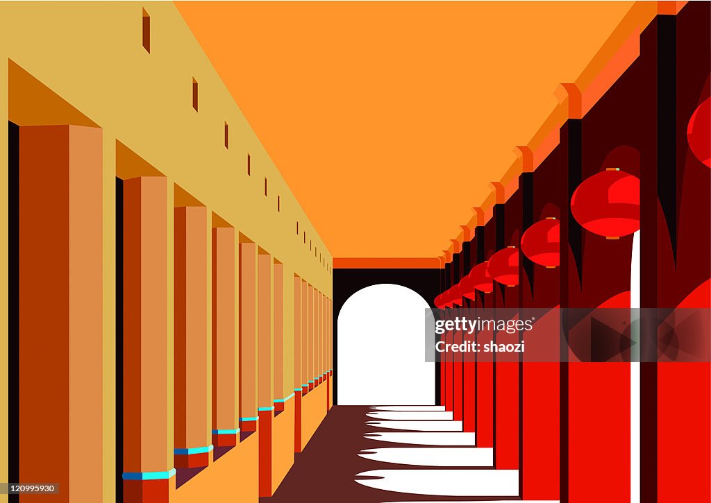Orange Corridor with chinese lantern