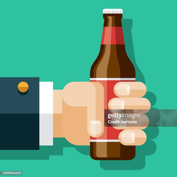 hand holding beer - men drinking beer stock illustrations