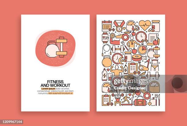 fitness and workout related design. modern vector templates for brochure, cover, flyer and annual report. - gym workout background stock illustrations