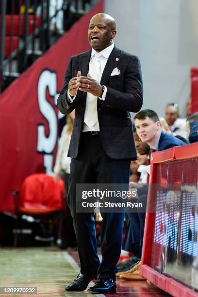 Head Coach Mike Anderson of the St. John's Red Storm reacts against the Creighton Bluejays at Carnesecca Arena on March 01, 2020 in New York City.