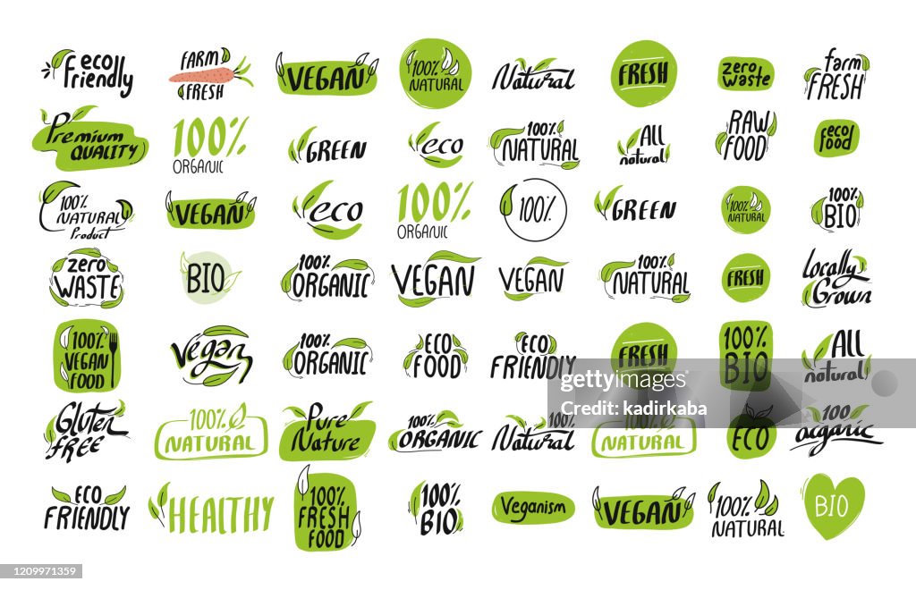 Elemento de design de símbolo de ilustração do conjunto de ícones do produto orgânico
