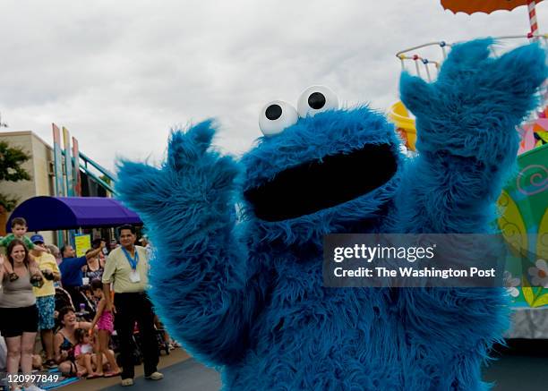 Cookie Monster entertains the crowds gathered along the parade route at Sesame Place Thursday, Aug.4, 2011 in Langhorne, PA. Photo by Katherine...