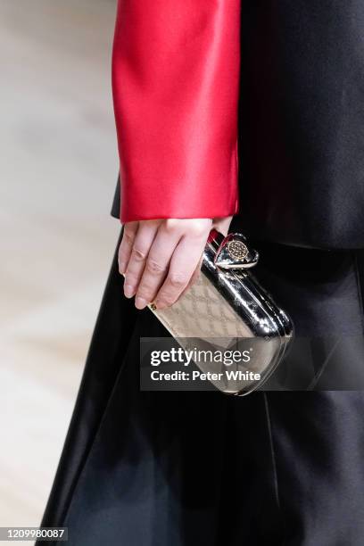 Model, bag detail, walks the runway during the Alexander McQueen as part of the Paris Fashion Week Womenswear Fall/Winter 2020/2021 on March 02, 2020...