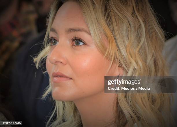 Angelique Boyer listens a Mass during the first day of filming of the soap opera 'Imperio de Mentiras' on March 2, 2020 in Mexico City, Mexico.