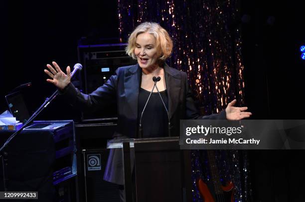 Jessica Lange speaks onstage at the Roundabout Theater's 2020 Gala at The Ziegfeld Ballroom on March 02, 2020 in New York City.