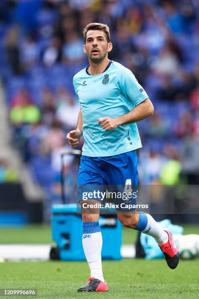 Victor Sanchez of RCD Espanyol warms up before the Liga match between RCD Espanyol and Club Atletico de Madrid at RCDE Stadium on March 01, 2020 in...