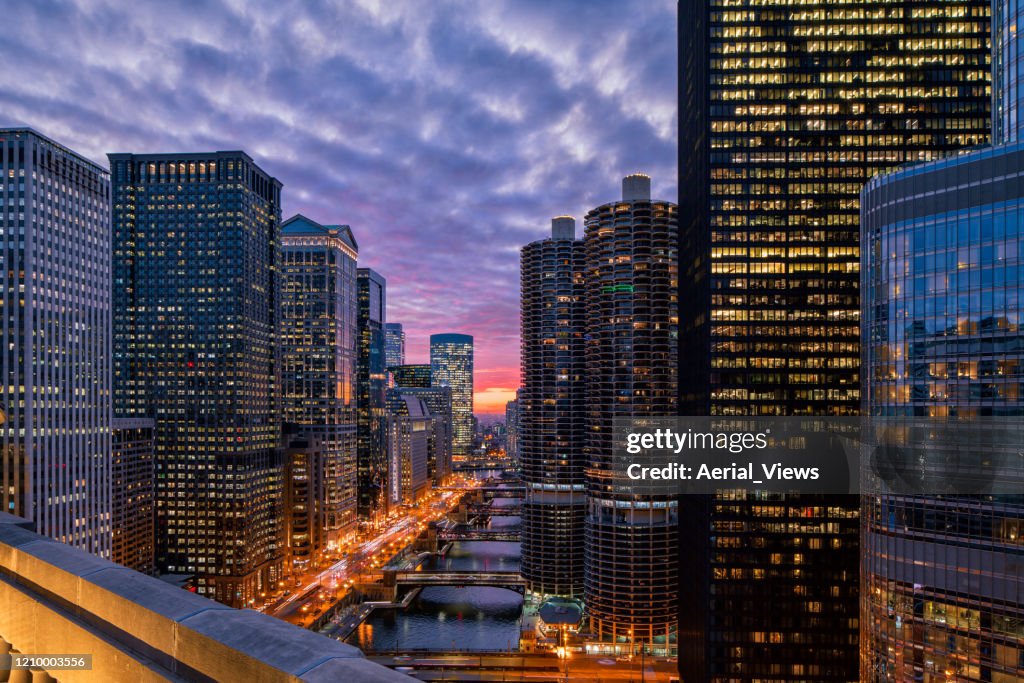 Chicago Riverwalk at Sunset