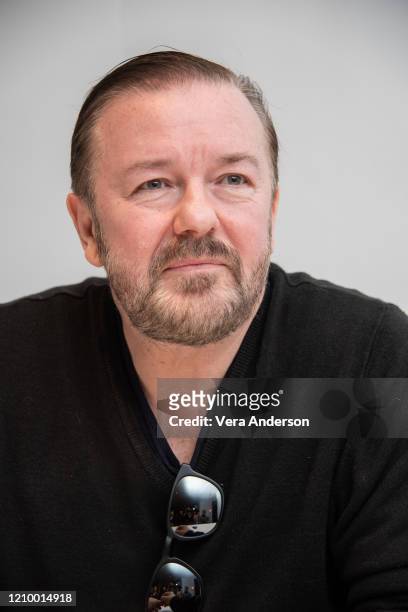 Ricky Gervais at the "After Life" Press Conference at The One Aldwych on March 01, 2020 in London, England.