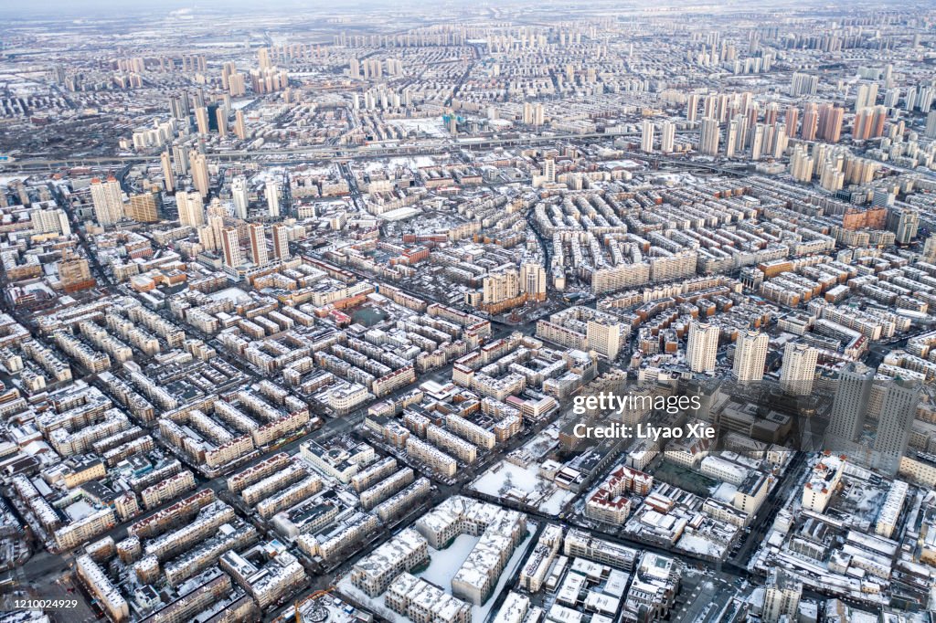 City after snow