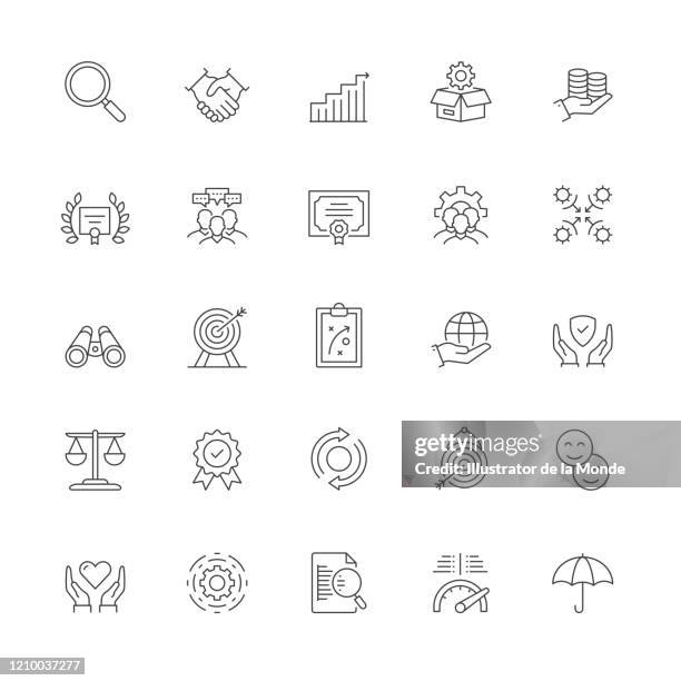 core values line icon set - small business icon stock illustrations