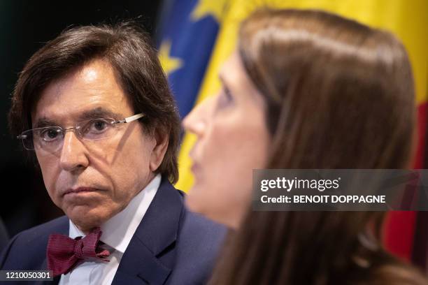 Belgian Minister President of the Walloon Government Elio Di Rupo looks on during a press conference following a meeting of the National Safety...