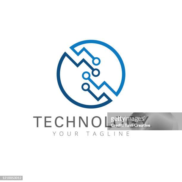 digital technology round shape logo icon vector design template - computer part stock illustrations