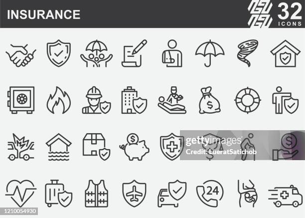 ilustrações de stock, clip art, desenhos animados e ícones de insurance line icons - seguro médico