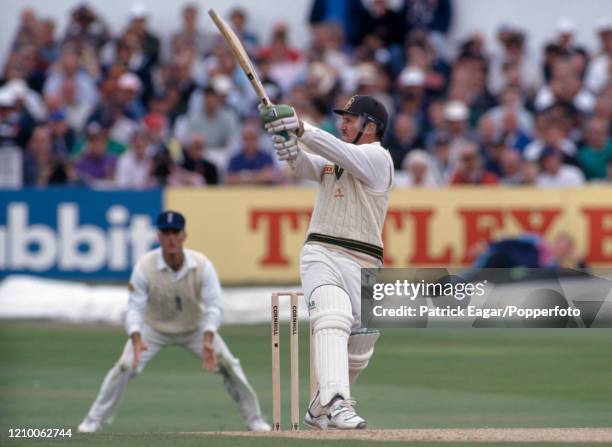 Australia's captain Allan Border batting during his innings of 200 not out in the 4th Test match between England and Australia at Headingley, Leeds,...