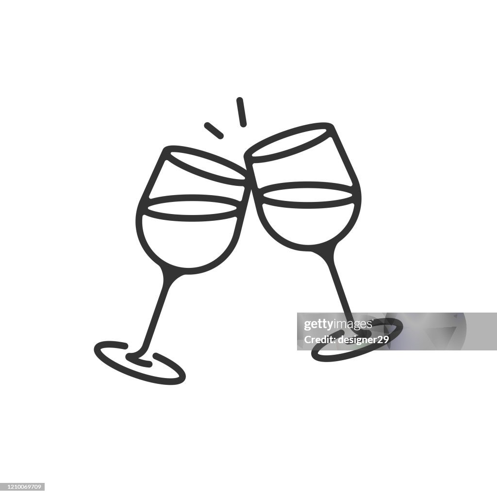Lunettes de champagne et icône de cheers. Célébration, Les jours fériés décrivent la conception de vecteur sur le fond blanc.