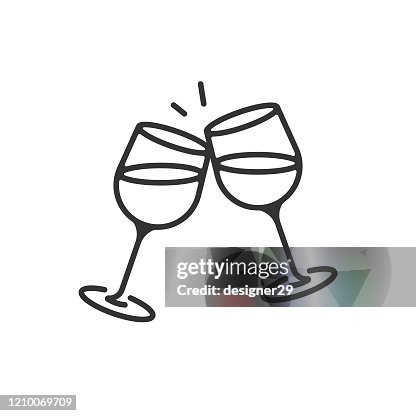 Icona bicchieri e applausi champagne. Celebrazione, Festività Contorno Vector Design su sfondo bianco. Icona bicchieri e applausi champagne. Celebrazione, Festività Contorno Vector Design su sfondo bianco.
