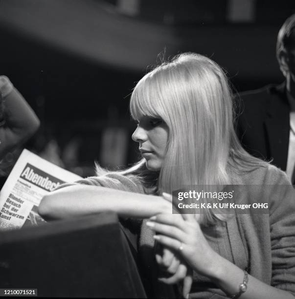 French ye-ye singer France Gall backstage during the filming of German TV Show 'Vergissmeinnicht', Hamburg, Germany, circa 1965.