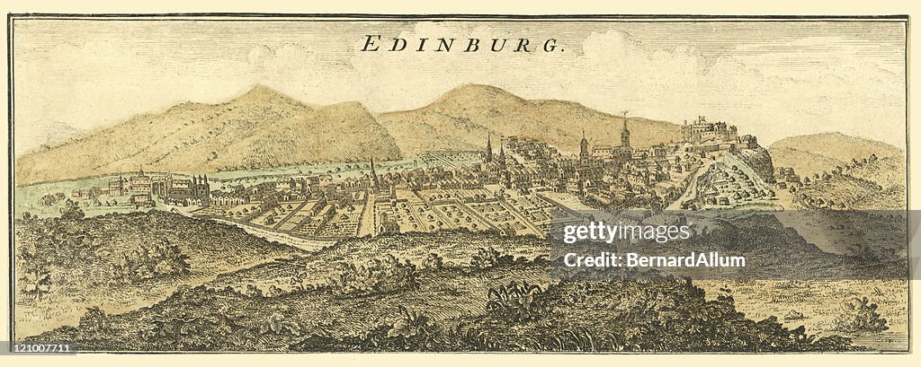 Antique Engraving of Edinburgh in Scotland