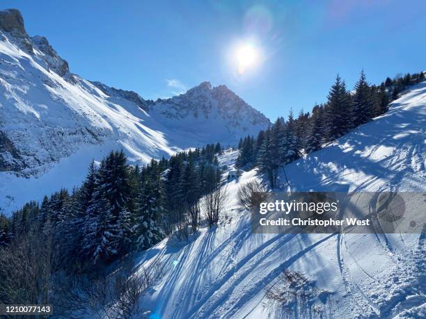 snow shadows - courchevel france stock pictures, royalty-free photos & images