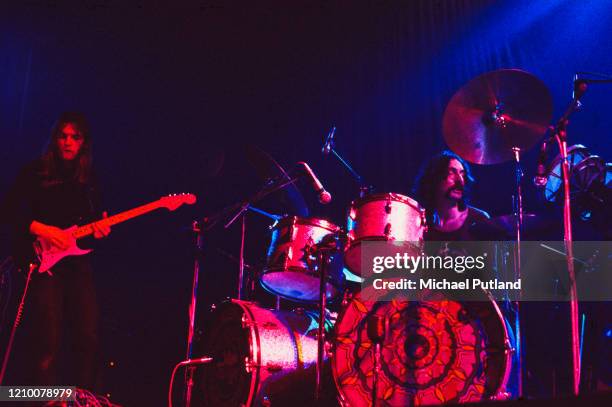 David Gilmour and Nick Mason of English rock group Pink Floyd, performing at the Winter Gardens, Bournemouth during the Dark Side of the Moon Tour on...