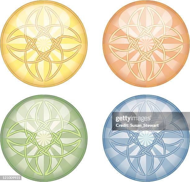 shiny celtic buttons - intersecting circles stock illustrations