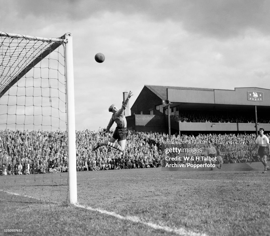Fred Else Preston North End goalkeeper Fred Else attempts to save a shot during ...