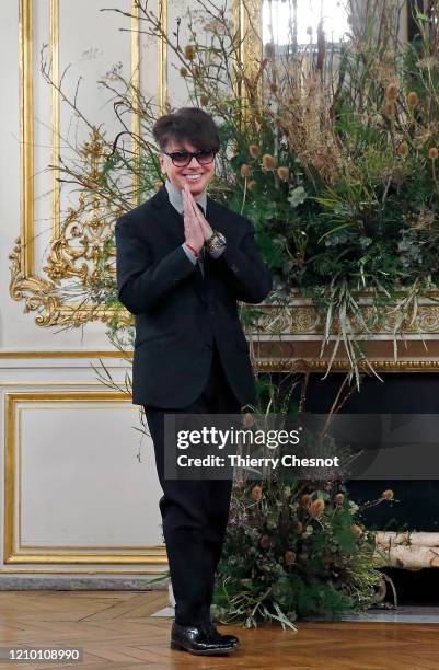 Fashion designer Valentin Yudashkin acknowledges the audience at the end of the Valentin Yudashkin as part of the Paris Fashion Week Womenswear...