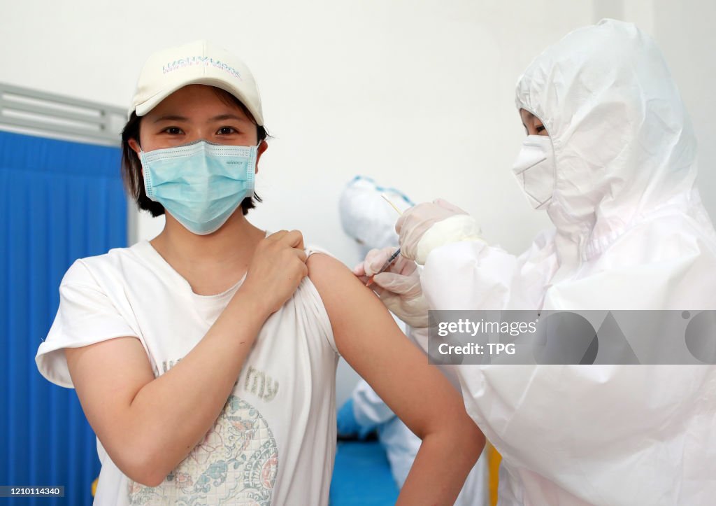 220 volunteers from Wuhan vaccinate the novel coronavirus vaccine which is in a human clinical trial phase II in Wuhan,Hubei,China on 15th April, 2020