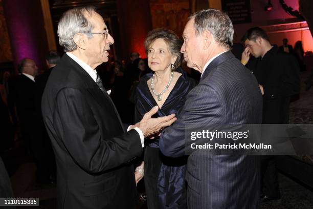 View of, from left, former New York City Mayor Mario Cuomo, Matilda Cuomo, and then-current New York City Mayor Michael Bloomberg as they talk...