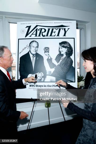 View of New York City Mayor Michael Bloomberg and Katherine Oliver during at the Variety Presents 'New York, Capital of Content' event at Company 4,...