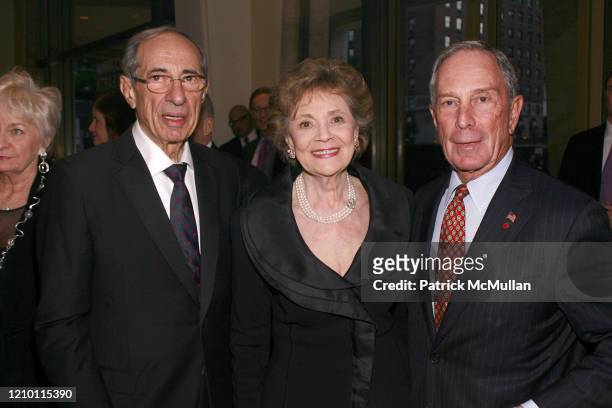 Portrait of, from left, former New York City Mayor Mario Cuomo, Matilda Cuomo, and then-current New York City Mayor Michael Bloomberg as they attend...