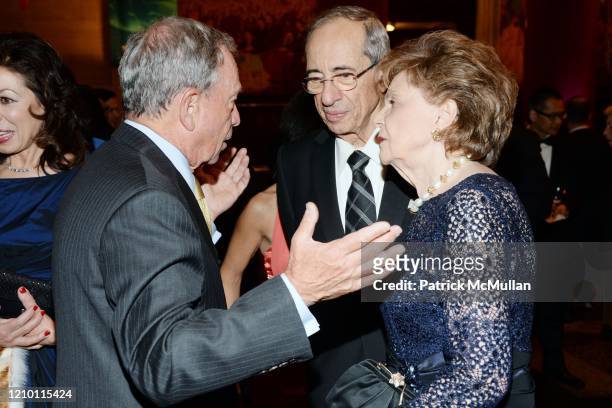 View of, from left, then-current New York City Mayor Michael Bloomberg, former New York City Mayor Mario Cuomo, and Matilda Cuomo, as they talk...