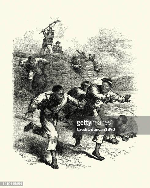 african-american union troops at fort pillow massacre, american civil war - civil war stock illustrations