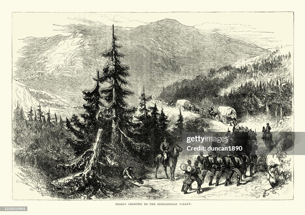 Troepen die de Vallei Shenandoah kruisen, Amerikaanse Burgeroorlog