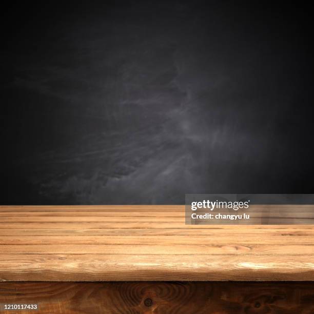 neat exhibition table; - black wood material stock pictures, royalty-free photos & images