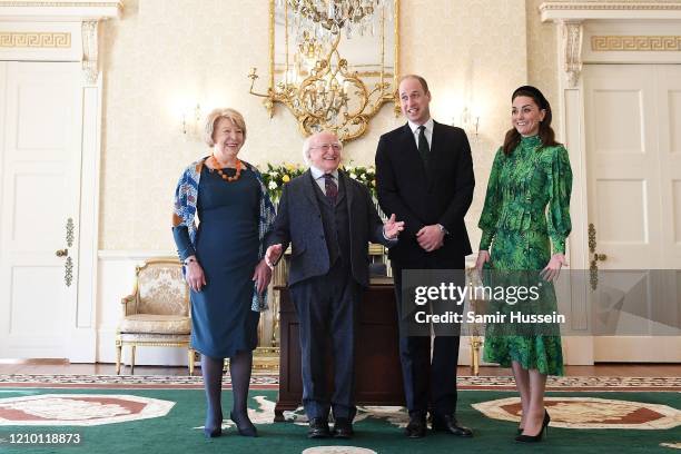 Sabina Coyne, President of Ireland Michael D. Higgins, Prince William, Duke of Cambridge and Catherine, Duchess of Cambridge pose during a meeting at...