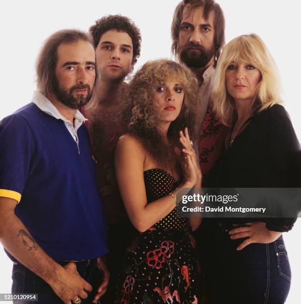 British-American rock group Fleetwood Mac, circa 1982. From left to right, bassist John McVie, guitarist Lindsey Buckingham, singer Stevie Nicks,...