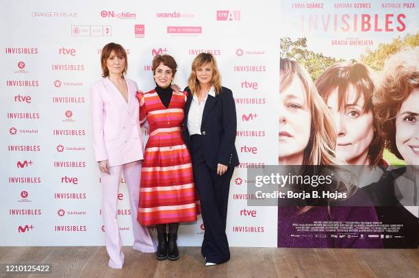 Nathalie Poza, Adriana Ozores and Emma Suarez attends 'Invisibles' photocall at Hotel Urso on March 03, 2020 in Madrid, Spain.