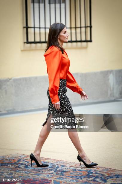 Queen Letizia of Spain attends the acreditations ceremony for honorary 'Spain Brand' Ambassadors at El Pardo Palace on March 03, 2020 in Madrid,...