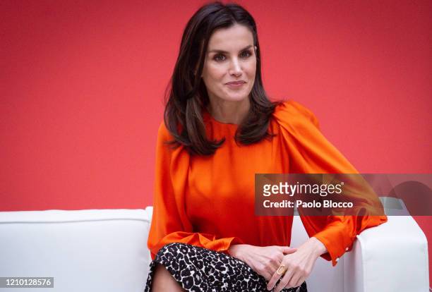 Queen Letizia of Spain attends the acreditations ceremony for honorary 'Spain Brand' Ambassadors at El Pardo Palace on March 03, 2020 in Madrid,...
