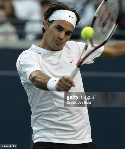 Top seed Roger Federer of Switzerland in action vs Dmitry Tursunov of Russia in the Rogers Cup ATP Master Series tennis tournament at the Rexall...