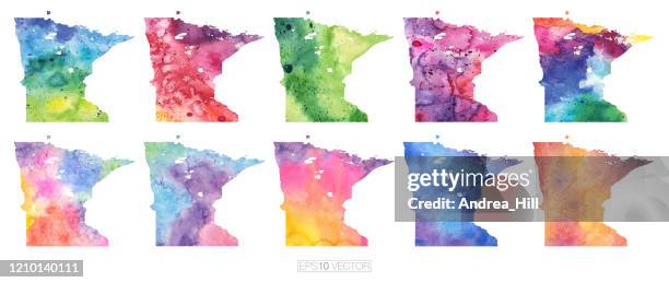 minnesota watercolor vector map illustration set - northern minnesota stock illustrations