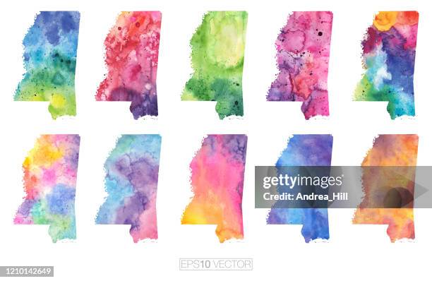 mississippi watercolor vector map illustration set - ms stock illustrations
