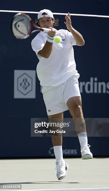 Sebastien Grosjean of France in action during his 2nd round match against Roger Federer of Switzerland in the Rogers Cup at the Rexall Centre in...