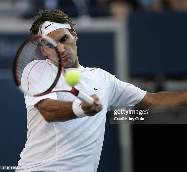 No.1 seed Roger Federer in action tonight vs Fernando Gonzalez of Chile in their semi- final match at the Rogers Cup ATP Master Series tennis...