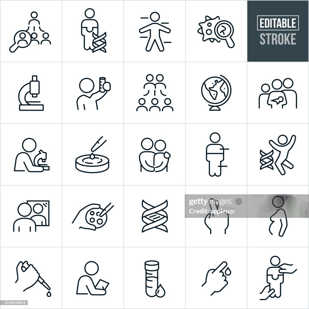 Genetic Testing Thin Line Icons - Editable Stroke