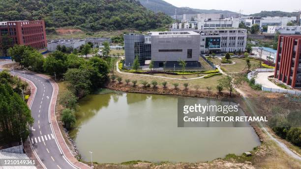 An aerial view shows the P4 laboratory at the Wuhan Institute of Virology in Wuhan in China's central Hubei province on April 17, 2020. - The P4...